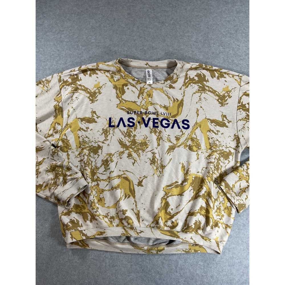 Certo Super Bowl LVIII Las Vegas Sweatshirt XL Gold Marble Print Pullover 1930